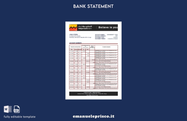 modello Excel di estratto conto bancario Congo Credit du Congo in stile verifica